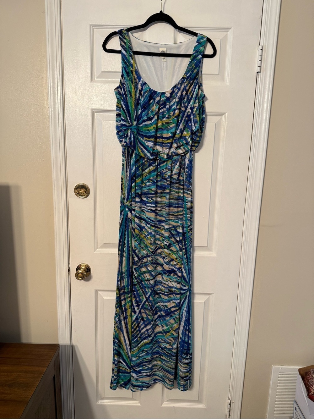 Sangria Women’s Sleeveless Blue Multi-Print Maxi Dress
